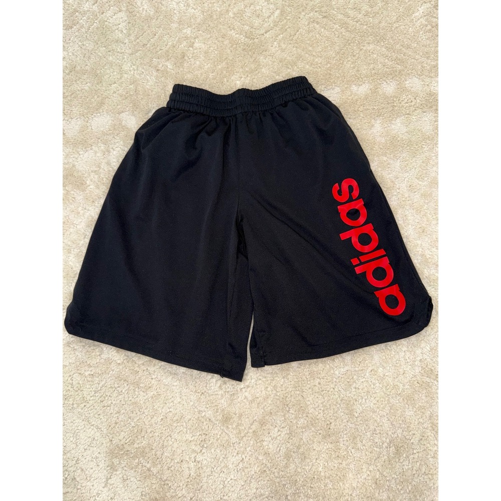 Adidas Boys Black Mesh Athletic Shorts Red Logo Size Medium 10/12